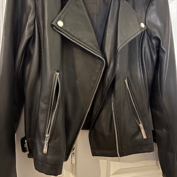 Michael Kors black leather moto jacket - Picture 1 of 3